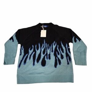 Aelfric Eden Blue Flame Knit Sweater Men’s Medium Black Blue Streetwear NWT